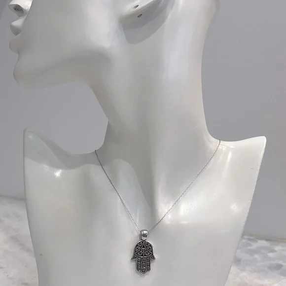 Sterling Silver Hamsa Pendant Necklace - Picture 4 of 10
